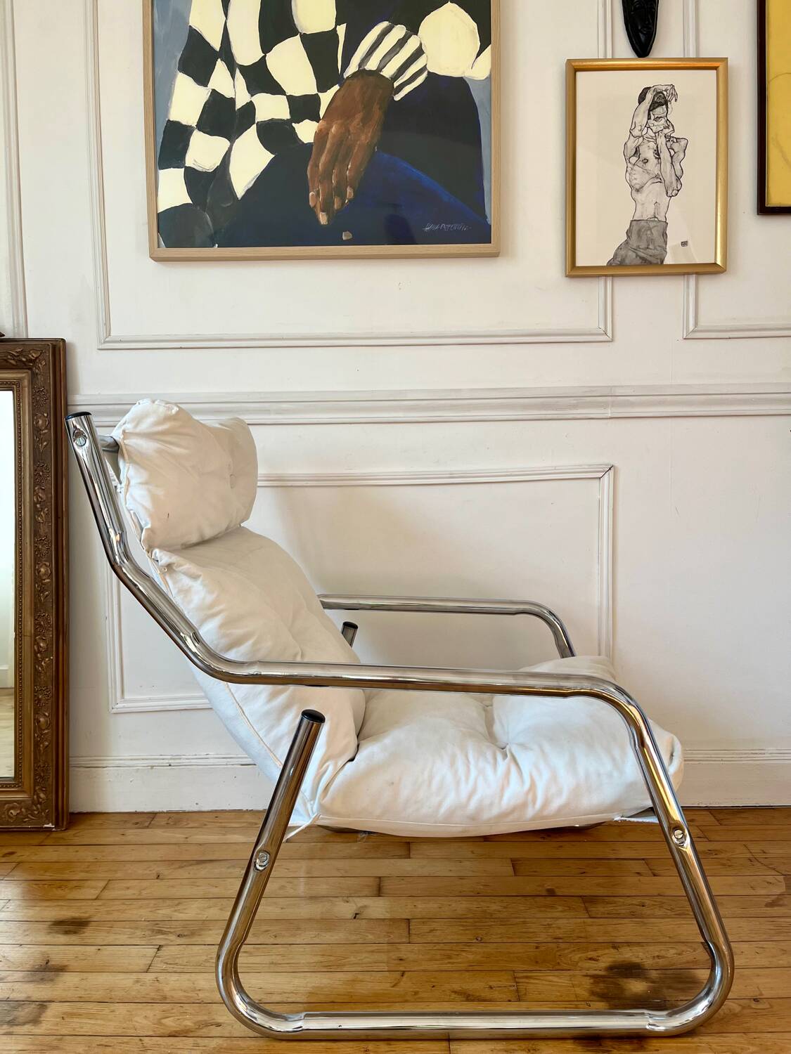 Fauteuil tubulaire en métal chromé, années 70