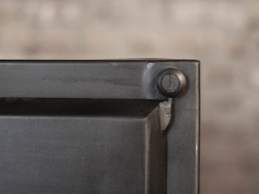 Industrial storage cabinet with 2 brushed steel swing doors, circa 1950