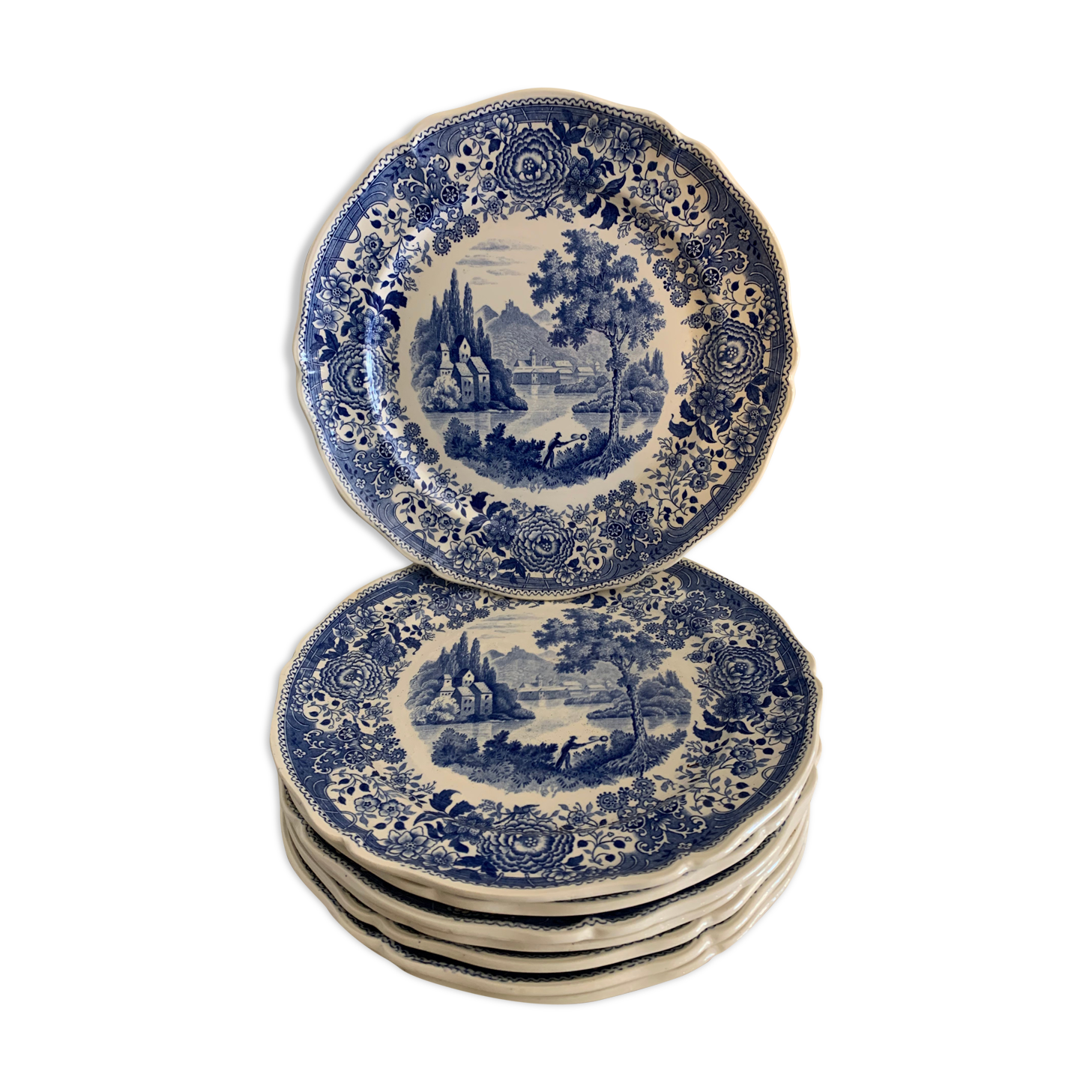 10 assiettes plates bleues Villeroy et Boch modèle Burgenland 1950