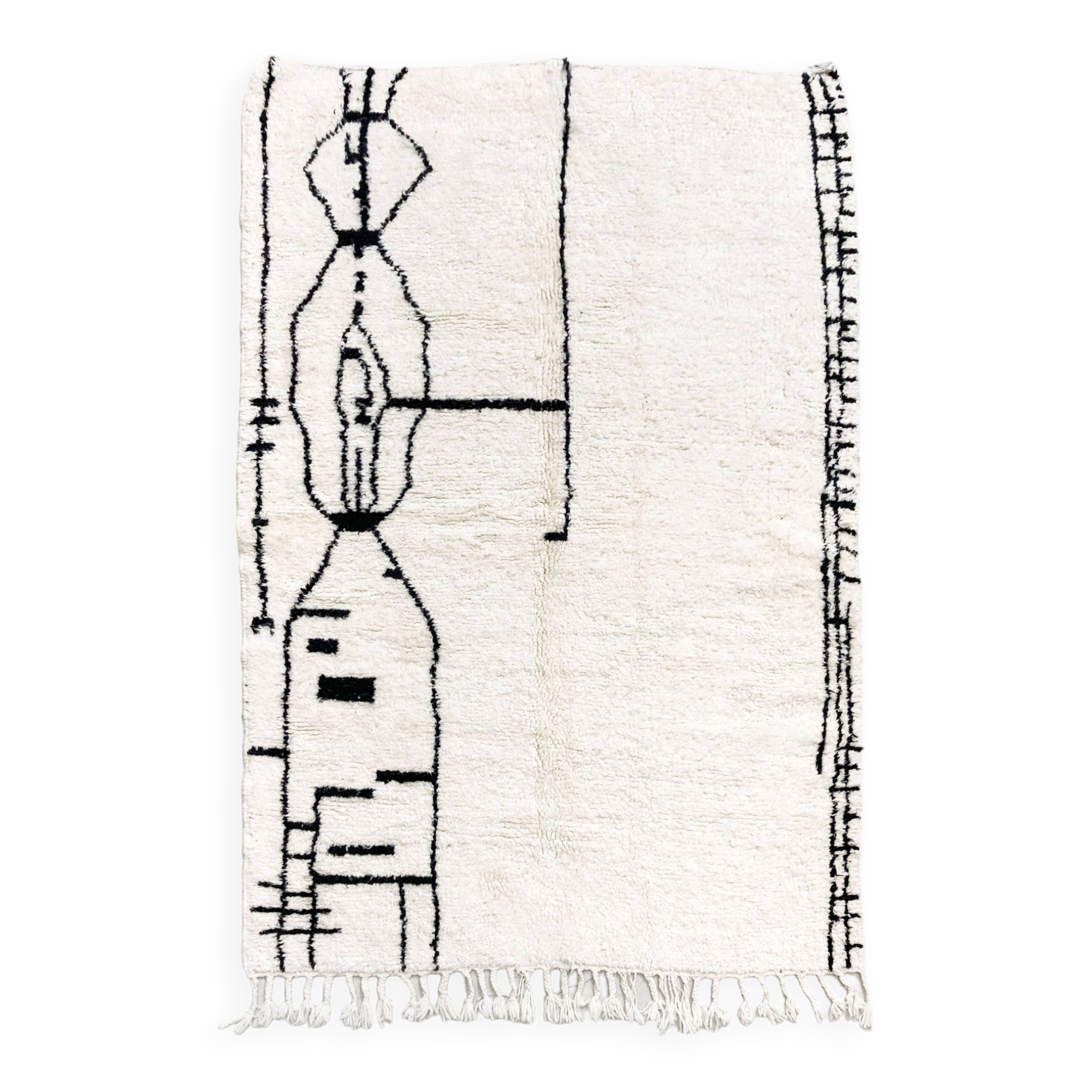 New Beni Ouarain Moroccan Berber rug with black graphic patterns