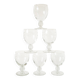 Set of 6 large wine glasses with intricately carved stems, in engraved crystal, Art Nouveau
