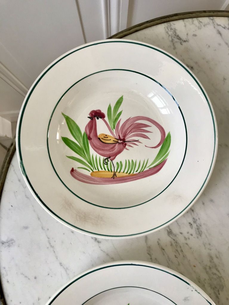 Lot of 5 hollow plates digoin sarreguemines model "rooster" years 40-50