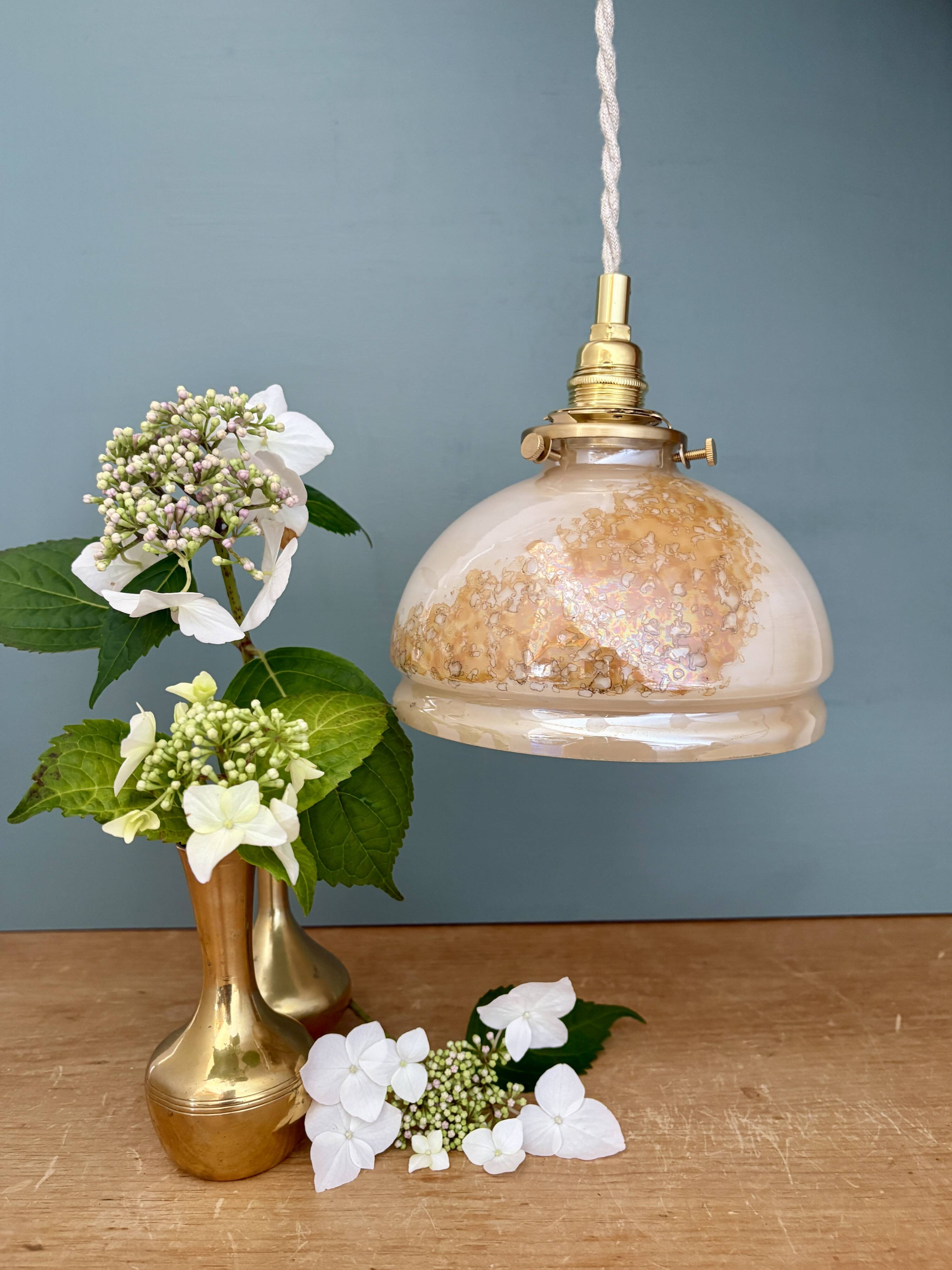 Vintage pearly glass lampshade pendant light