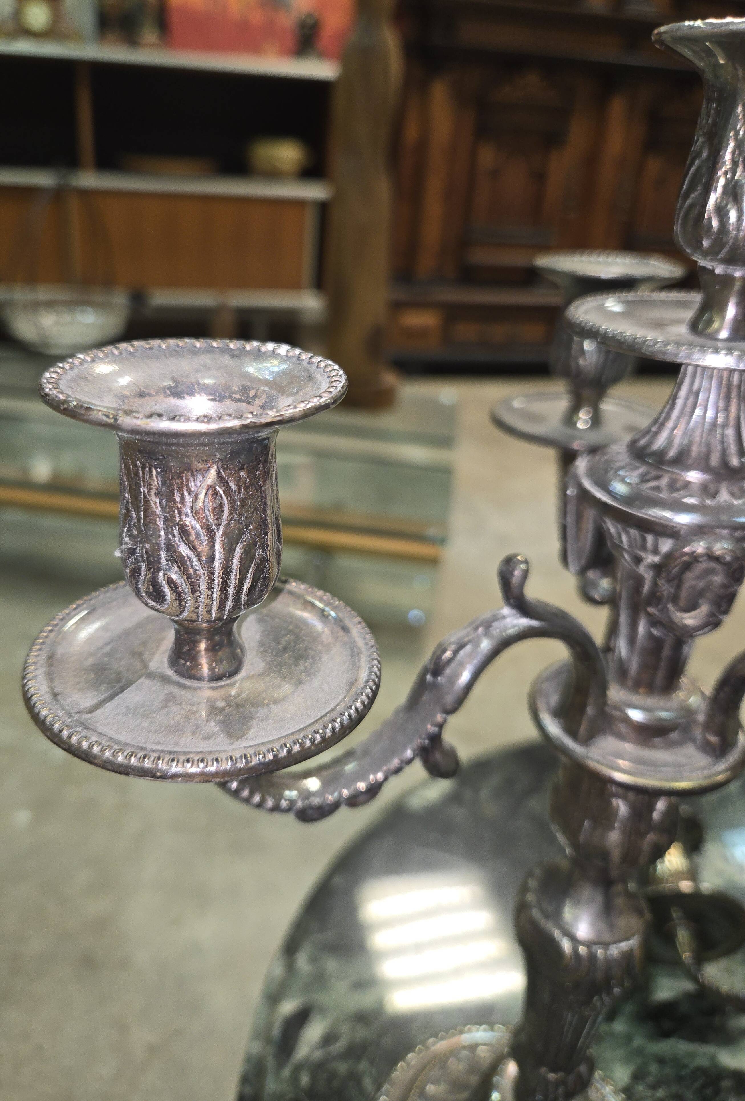 Pair of silver-plated candelabra – Louis XVI style –