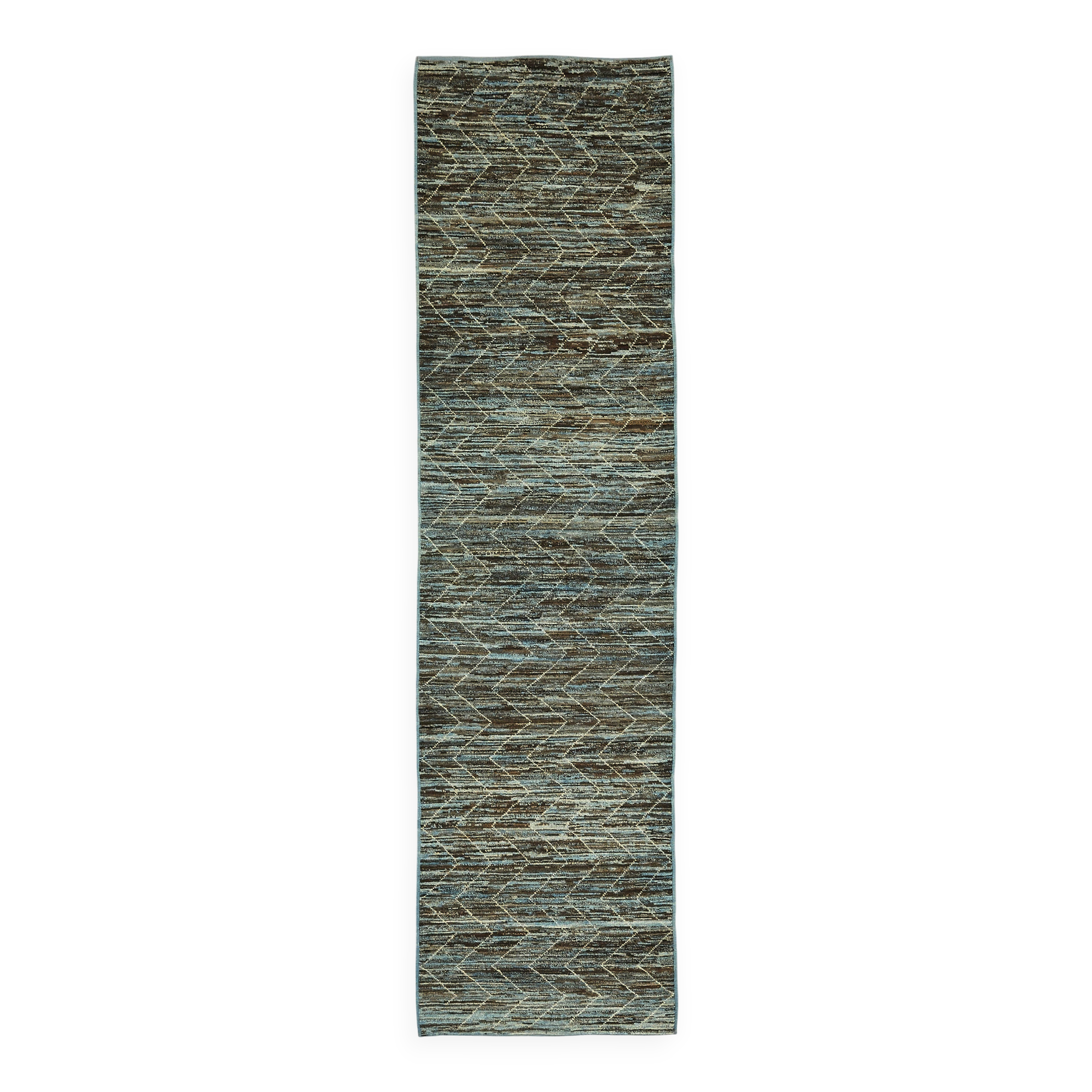 Handwoven Tribal One of a Kind 86 cm x 335 cm Blue Wool Runner Carpet