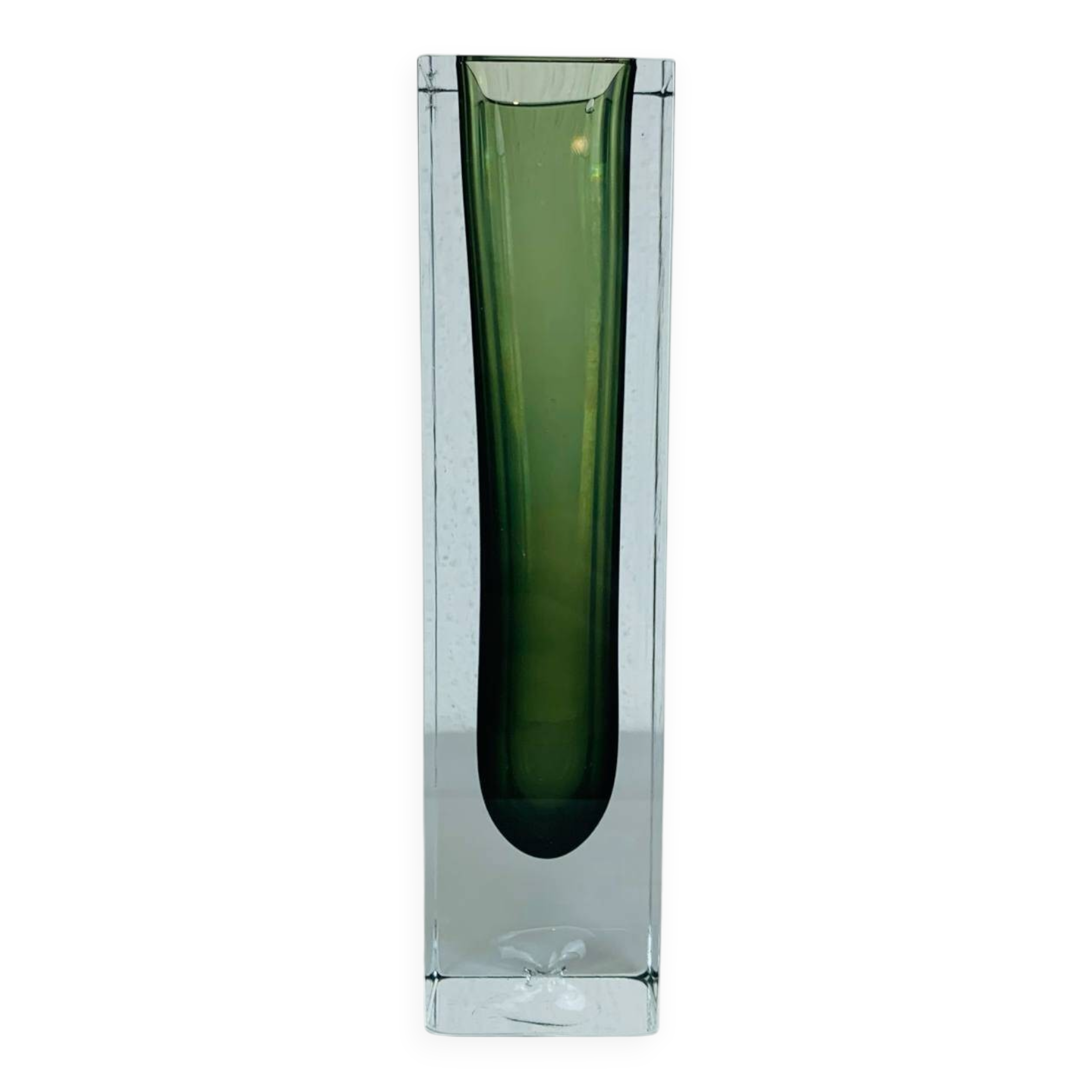 Sommerso Murano green vase 25 cm, soliflore, vintage
