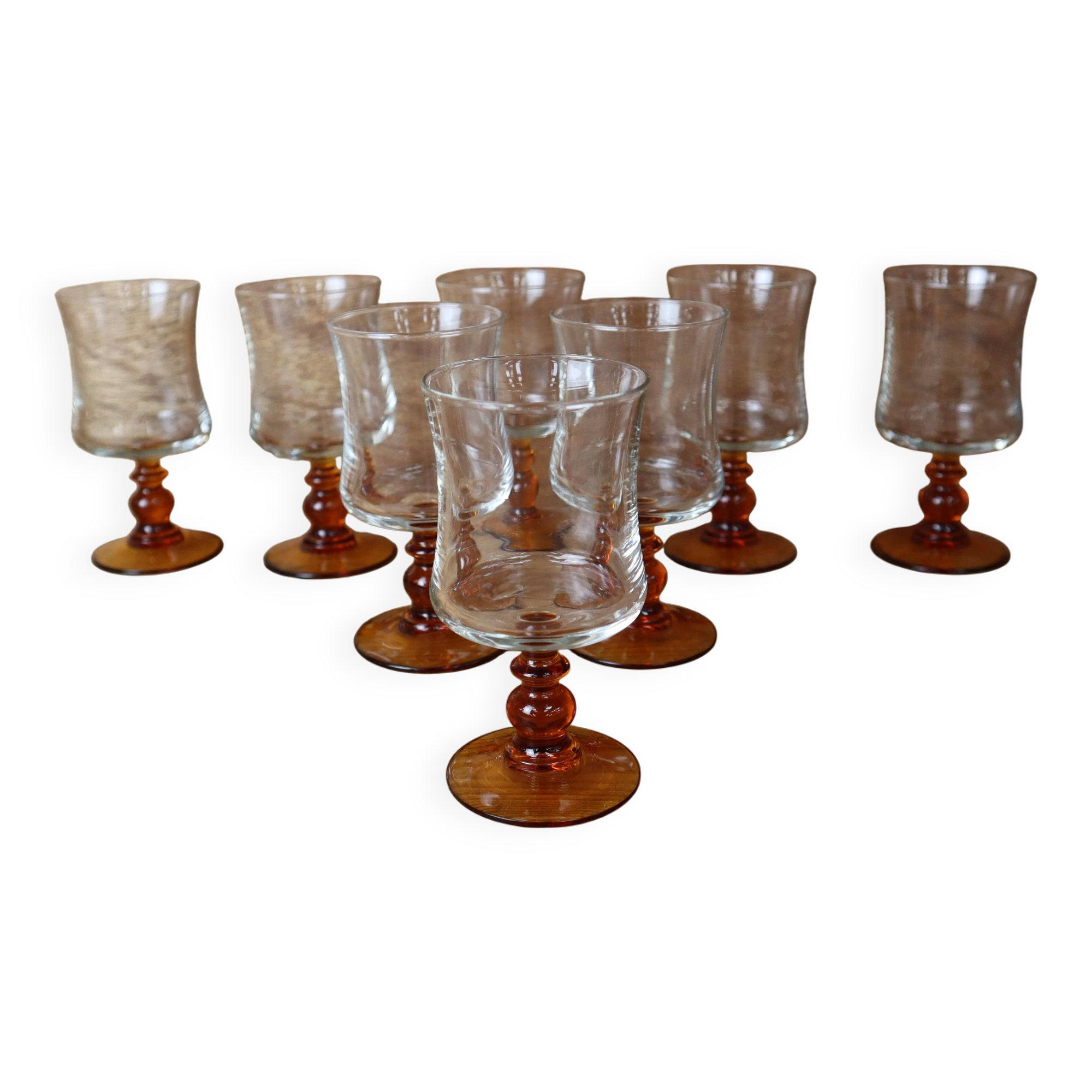8 Luminarc "Antique" amber-stemmed white wine glasses