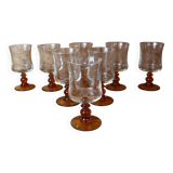 8 Luminarc "Antique" amber-stemmed white wine glasses