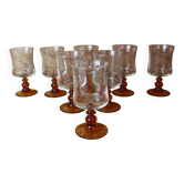 8 Luminarc "Antique" amber-stemmed white wine glasses
