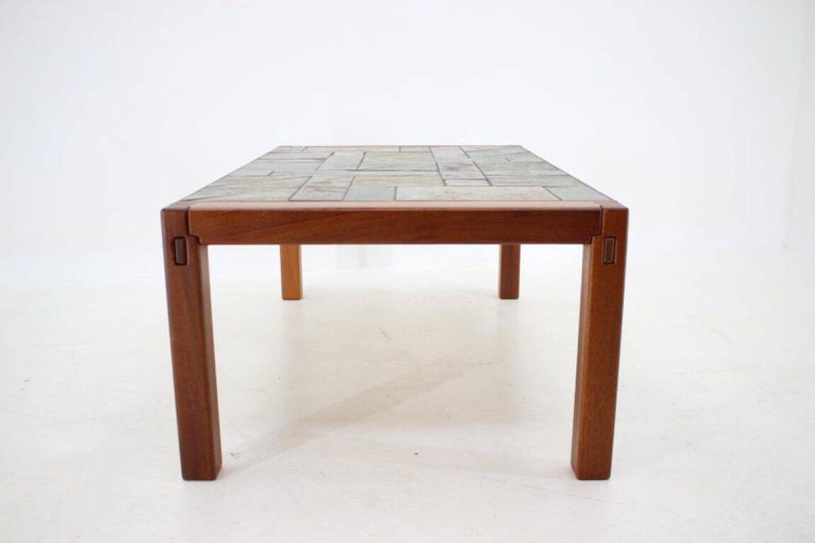 1970s Danish Modern Coffee Table in Solid Teak with Inset Slate Tile Top