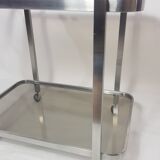 Service trolley brushed steel and 70s smoked glass