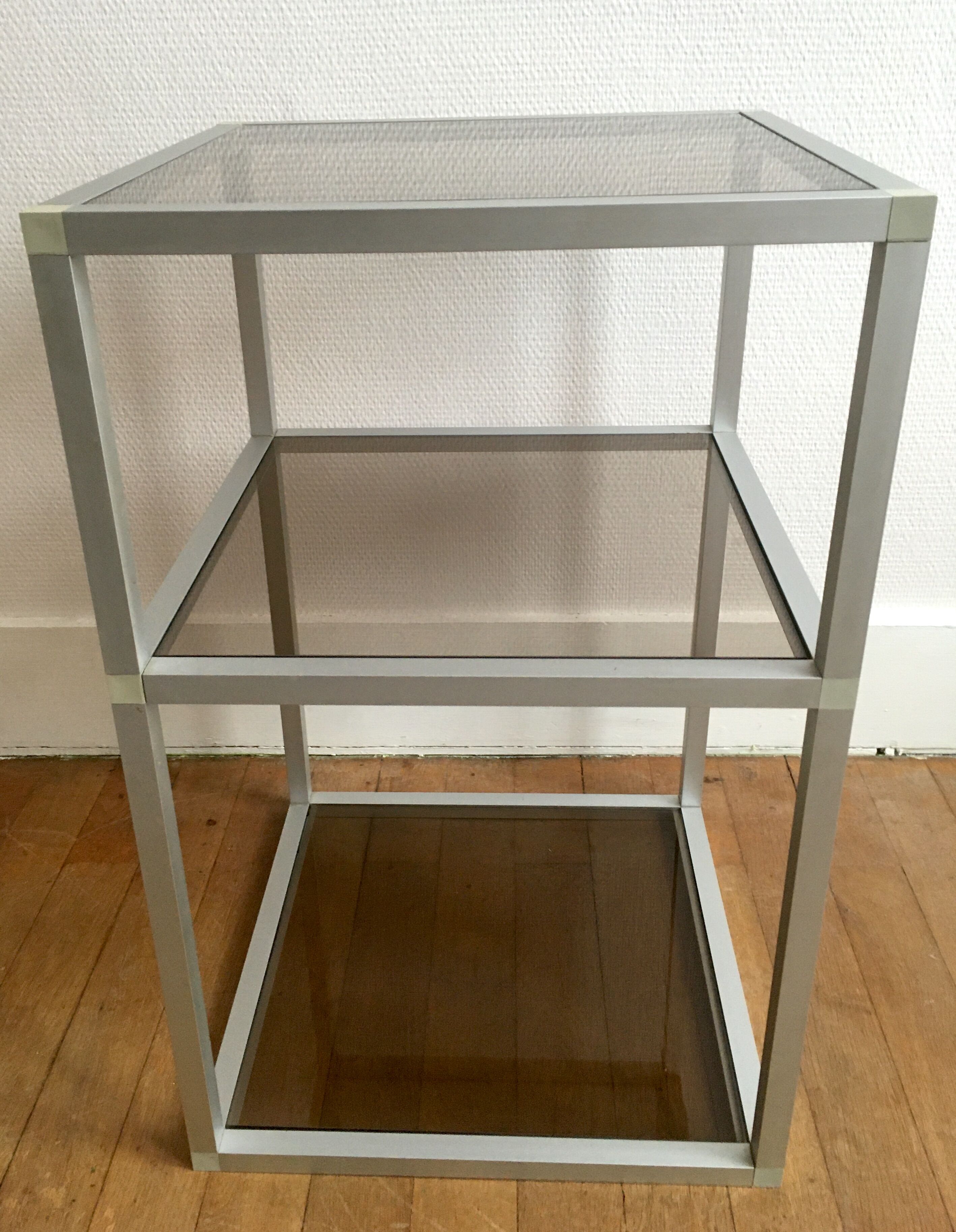 Aluminium and smoked glass side table - 70s