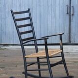 Rocking- vintage flesh blackened wood and rope Italy 1960