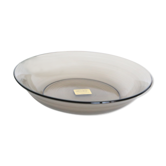 Arcoroc hollow dish, grey smoked glass, Vintage French