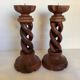 Pair of candlesticks picnic candle in twisted turned wood