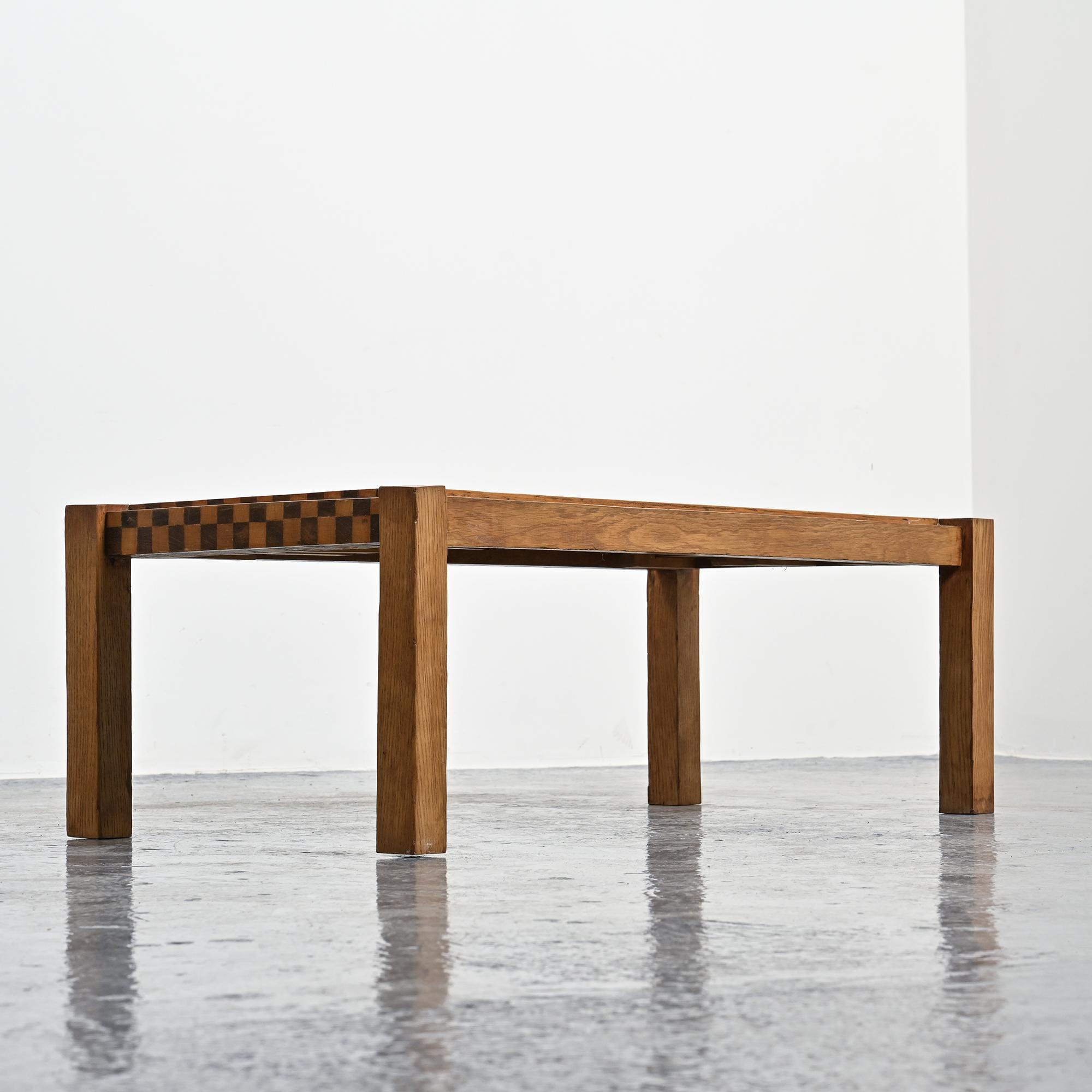 Two-tone wooden graphic coffee table, circa 1960.