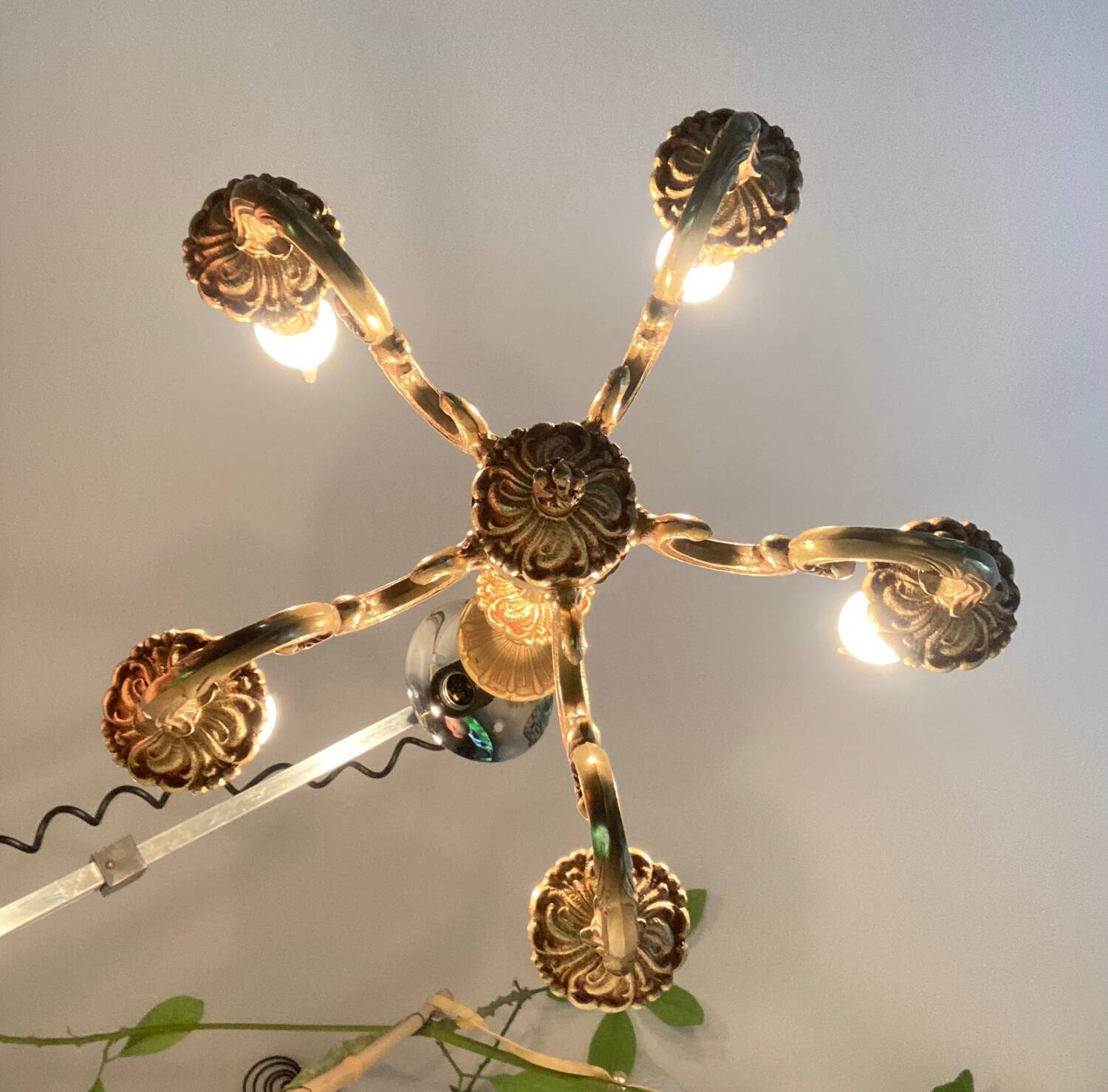 Lustre en bronze doré à 5 bras, époque XXeme