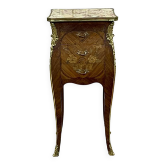 Louis XV style bedside table in rosewood and oak from the 70s with marble top