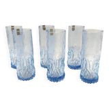 Ensemble de six verres à boire en cristal bleu faits à la main