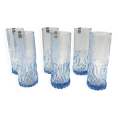 Set of Six Blue Crystal Handmade Drinking Glasses