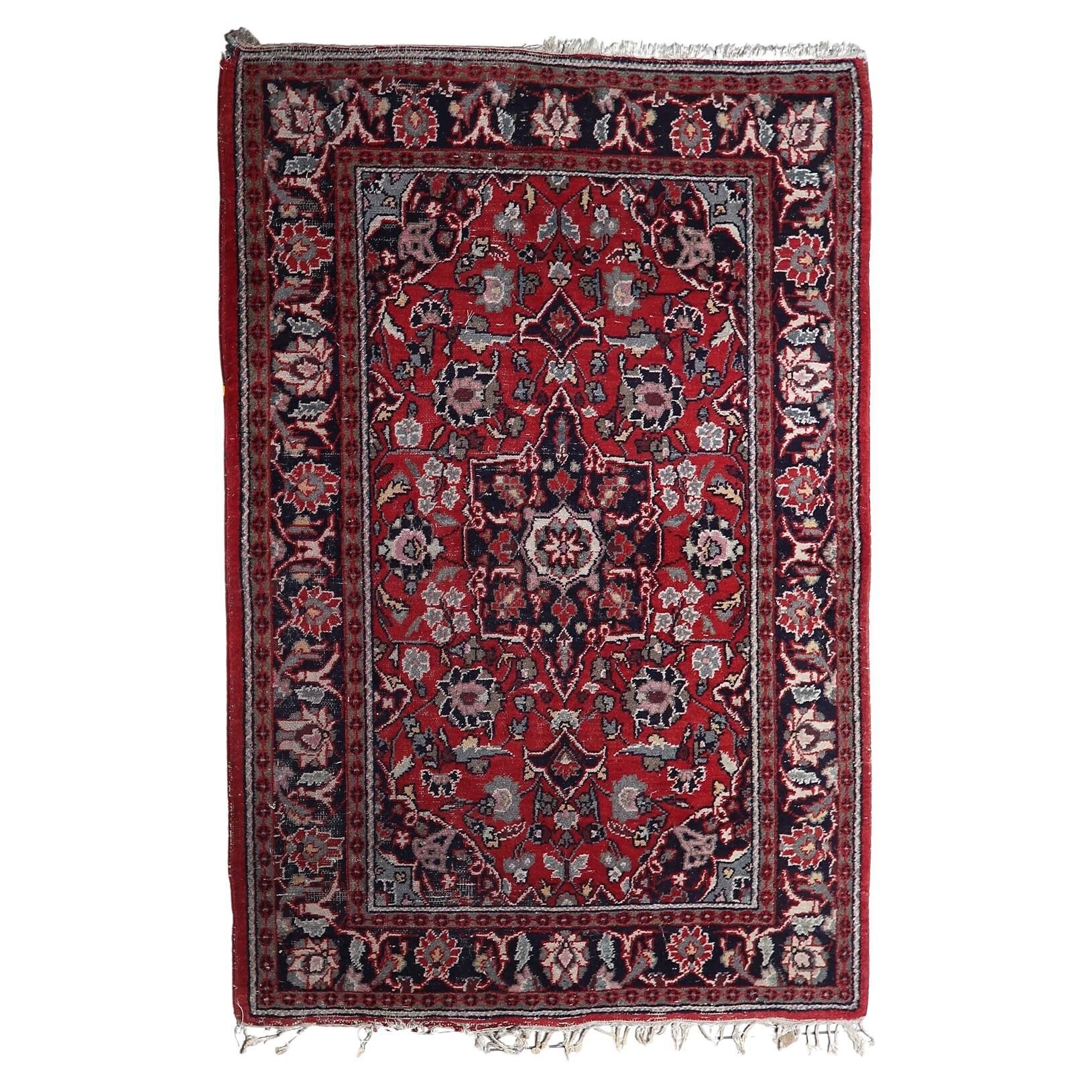 Handmade vintage Persian Hamadan rug 132cm x 196cm, 1950s