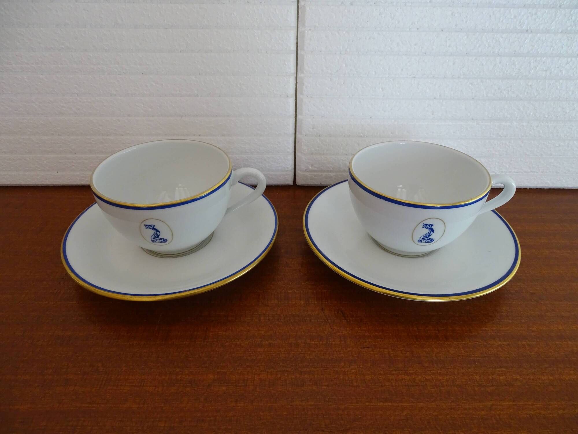 2 Bernardaud Limoges porcelain chocolate cups dolphin model - B & Cie