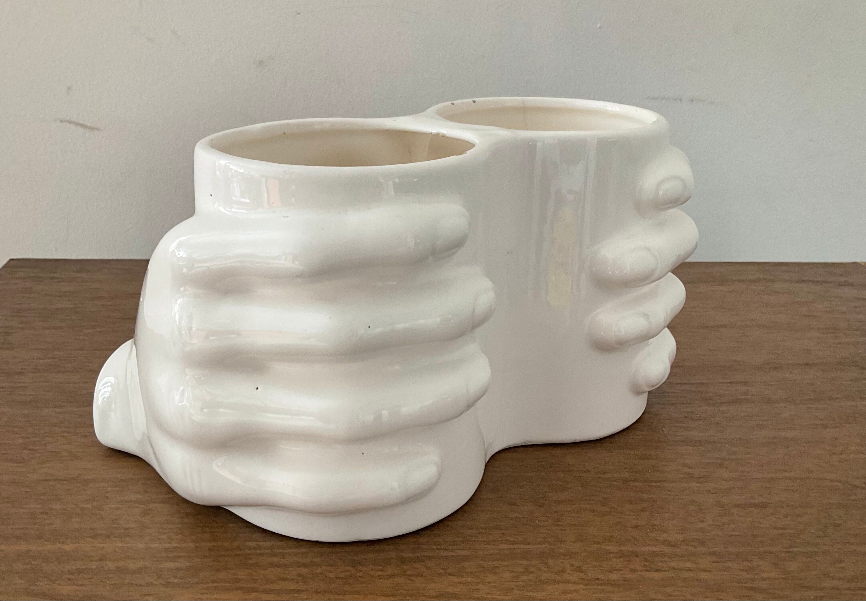 Vintage vase Enamelled ceramic hands 70s