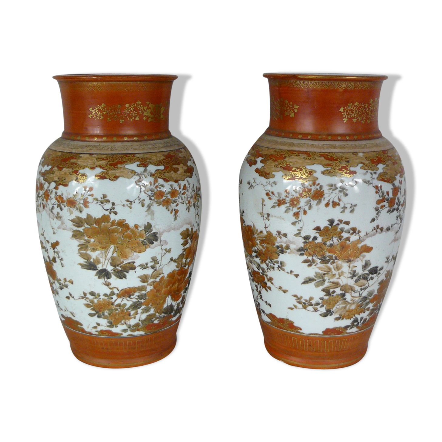Ancienne paire de vases Kutani en porcelaine du Japon céramique XIXeme