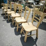 Série de 2 fauteuils et 4 chaises brutalistes en chêne massif naturel