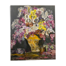 Tableau ancien, nature morte aux lilas et iris signé Bonnefond années 70