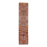 Tapis de couloir turc vintage long rose et orange, 87 x 395 cm