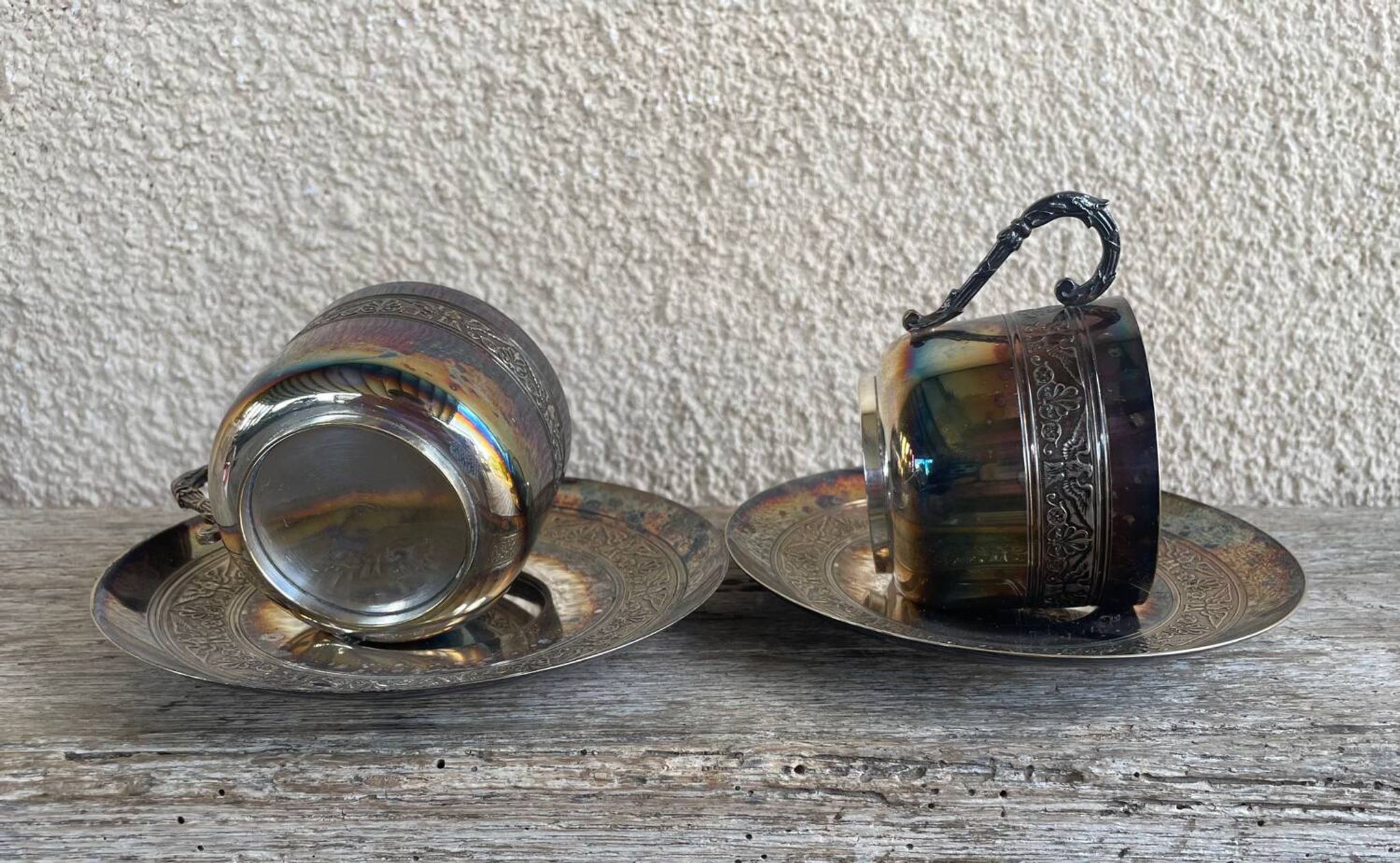 Paire Tasse à thé métal argenté