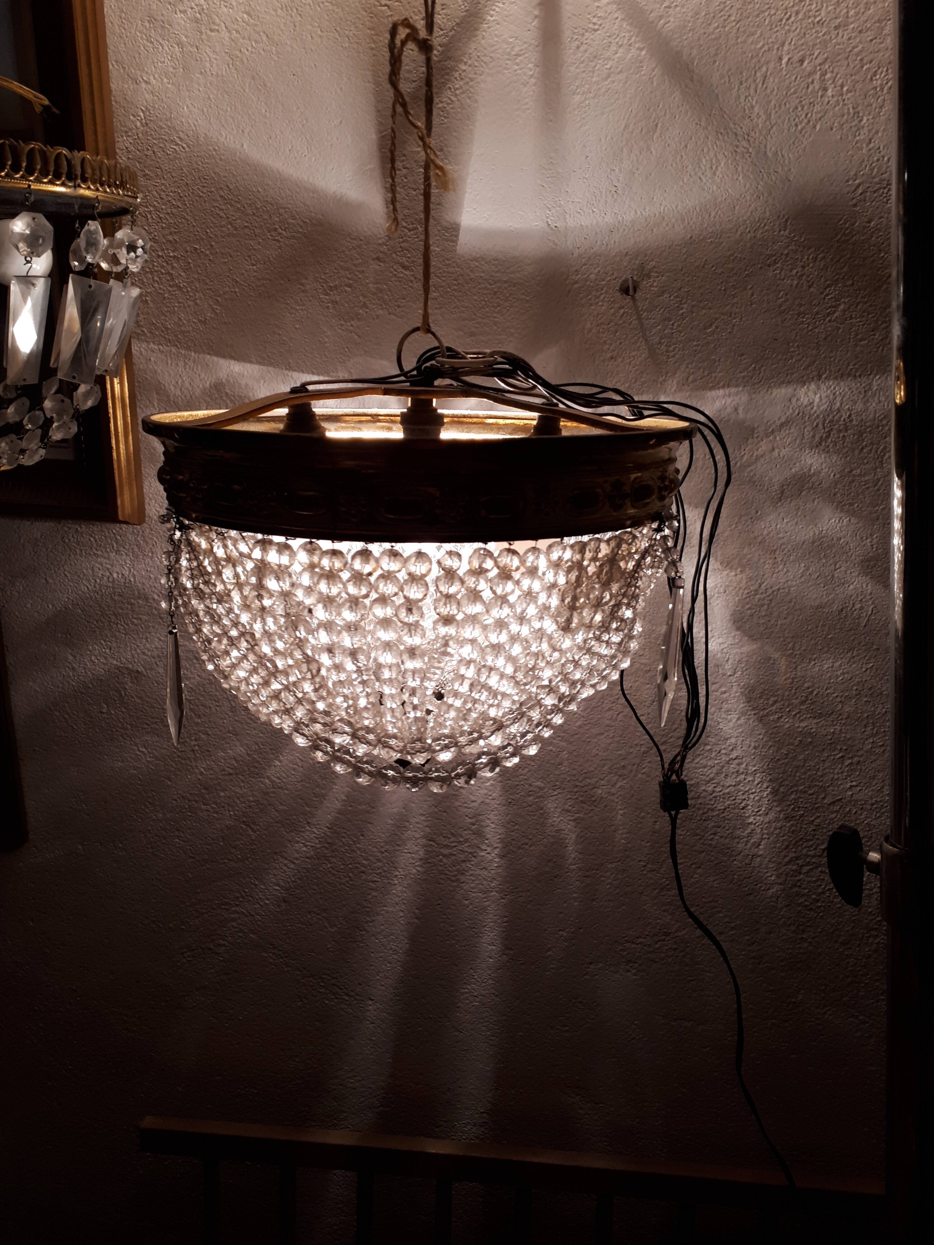 Plafonnier basket has pampilles 4 fires made of gilded brass