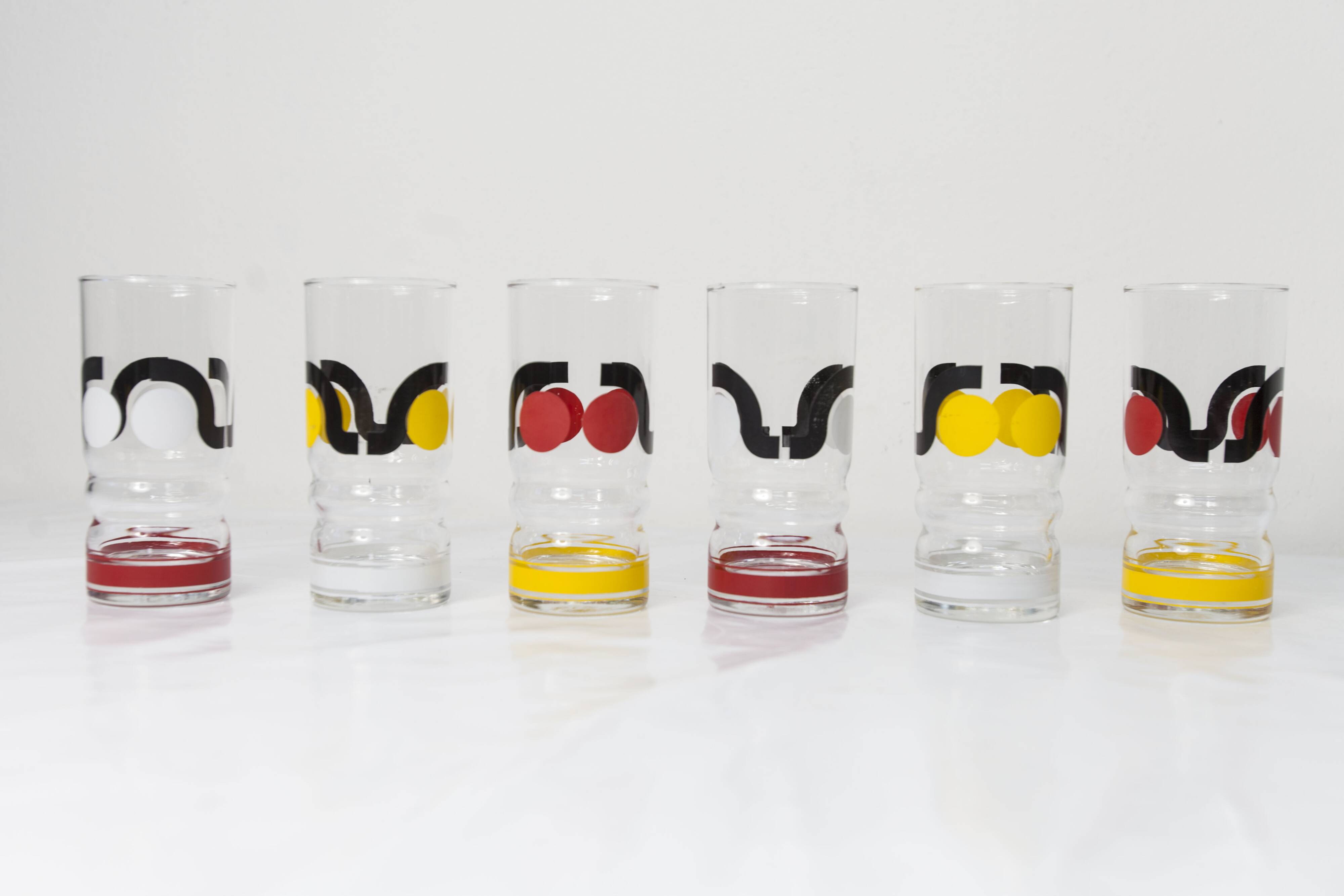 Set de 6 verres à eau 1970 sérigraphié