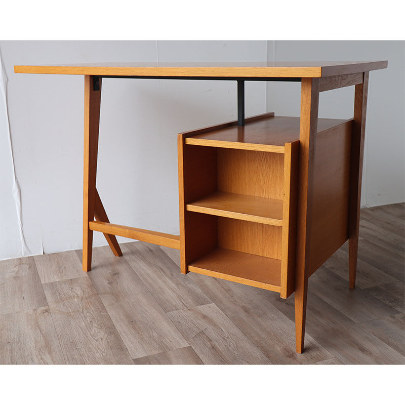 Bureau vintage asymétrique en bois 1960