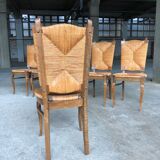 Dining chairs with rush made of oak wood, France 1950s, Set of 6