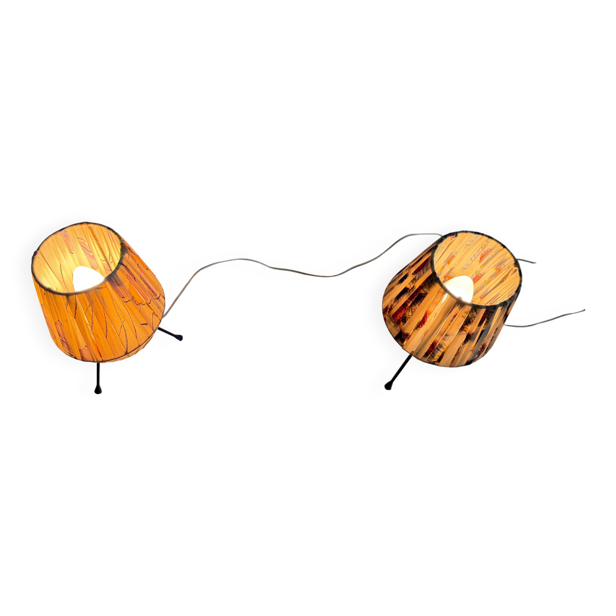 Pair of table lamps with plastic shades and tripod base, 1960s, Italy