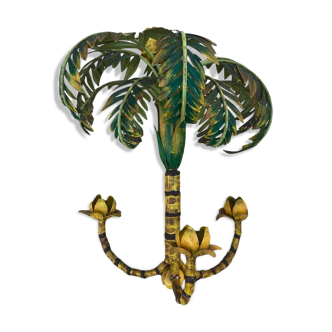 Important bamboo palm chandelier painted sheet metal 1960s