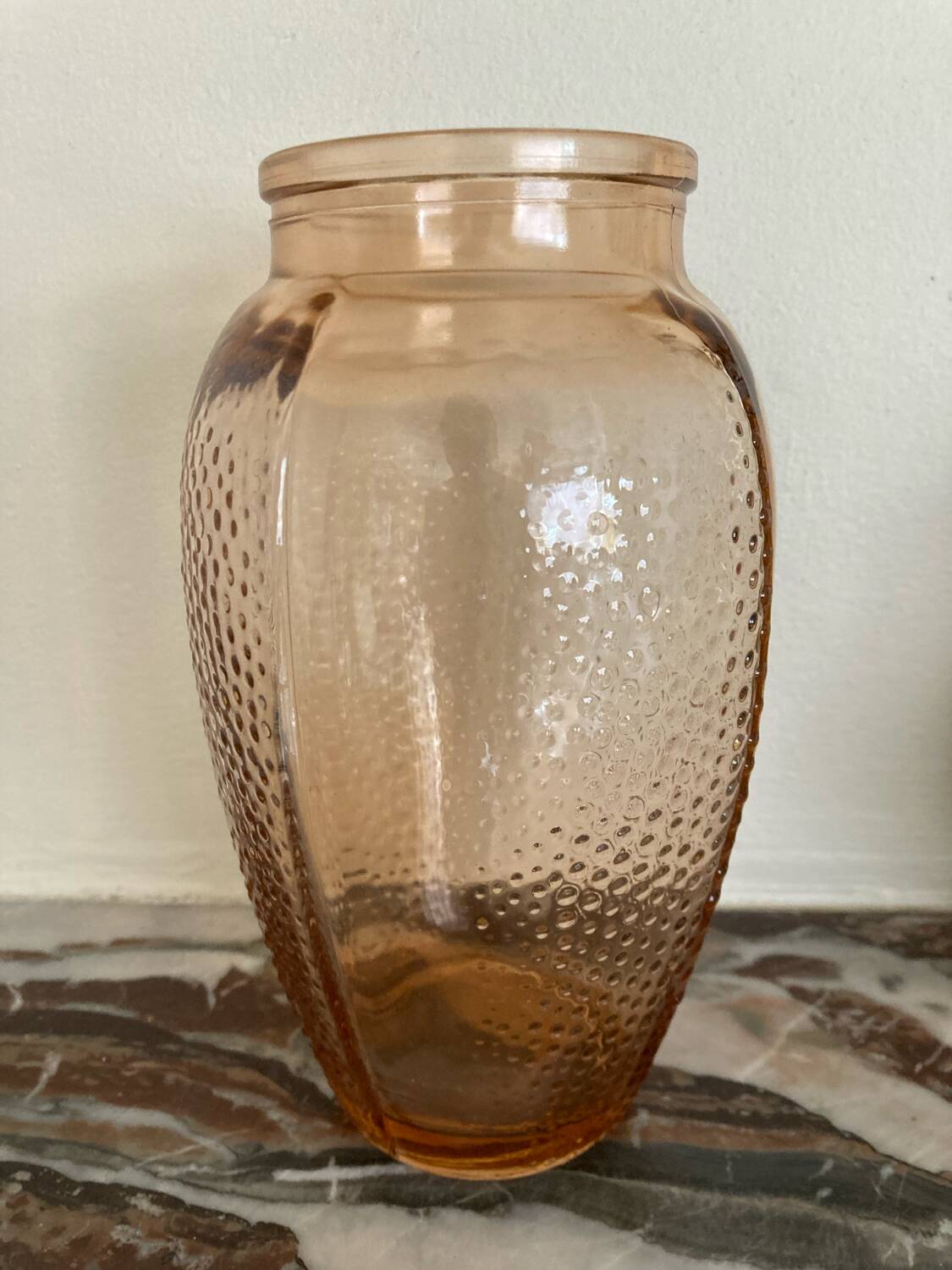 Art Deco pink molded glass vase