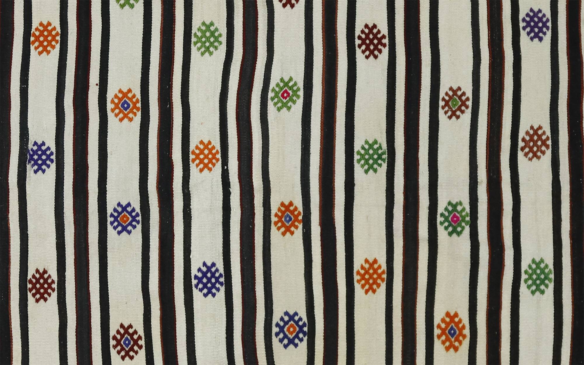Turkish Kilim Konya 153x368 cm Fertility Motif Striped White Vintage