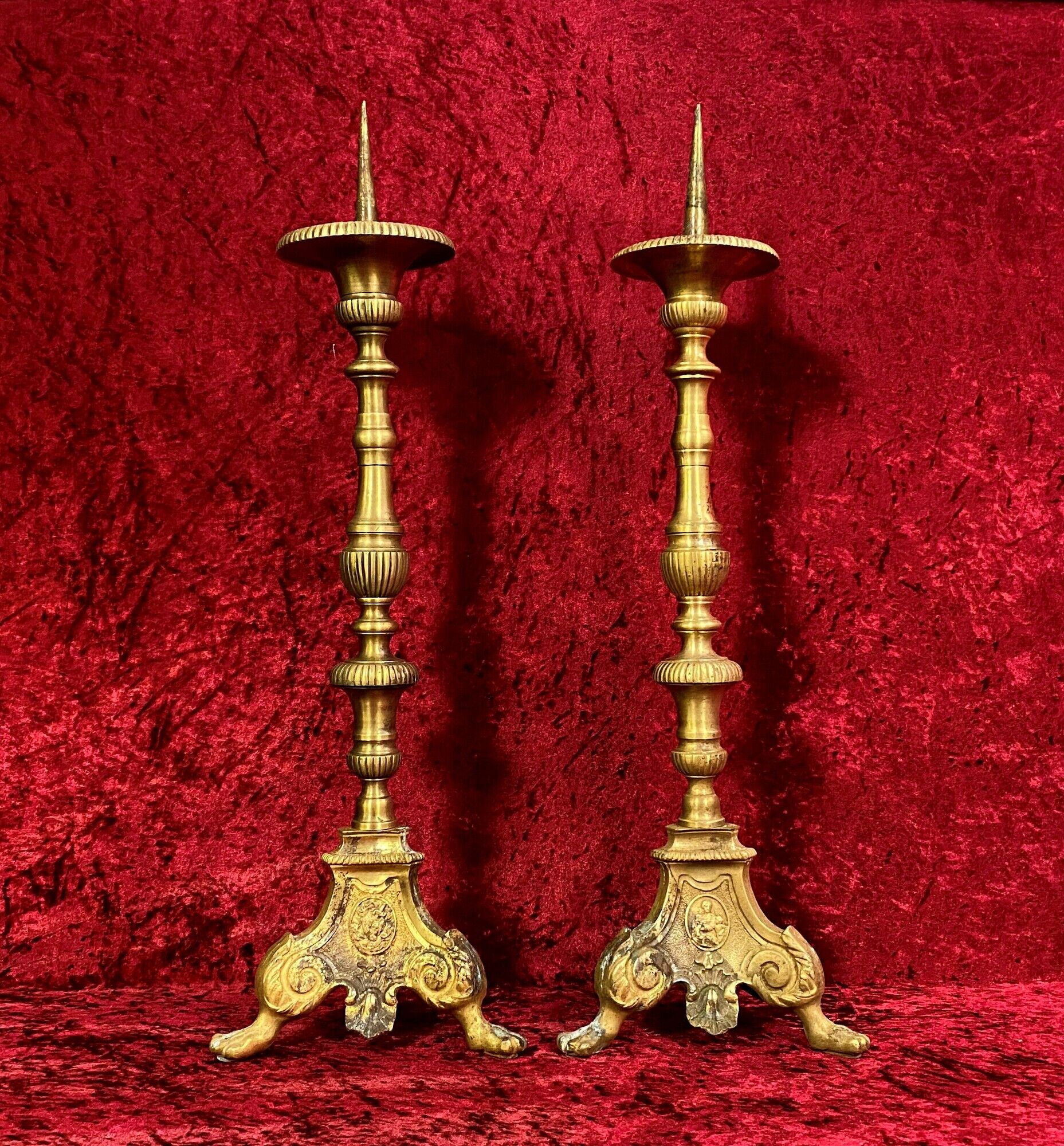 Pair of napoleon III era candle spikes in gilded bronze around 1850