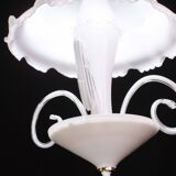 “Umbrella” Charming Murano Vintage White Chandelier in Murano Glass, 1980s