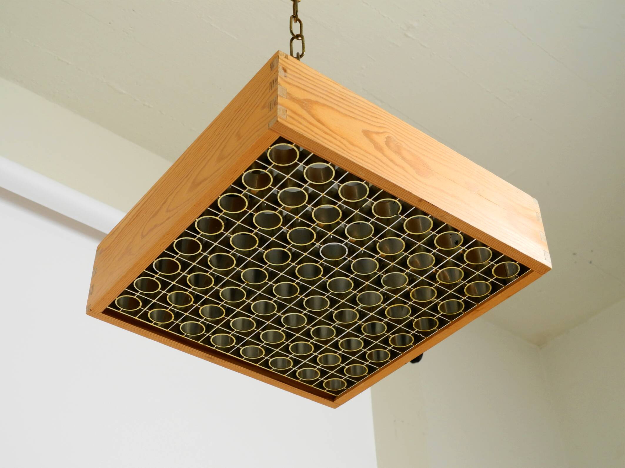 Beautiful 1970s square ceiling lamp made of pine wood by Alda Sweden