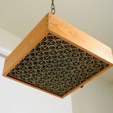 Beautiful 1970s square ceiling lamp made of pine wood by Alda Sweden