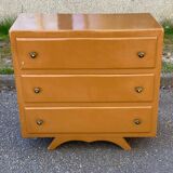 Art deco chest of drawers with moustache foot, 1950s, with 3 drawers