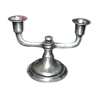 Double candle holder in vintage pewter - Candlestick with 2 silver arms