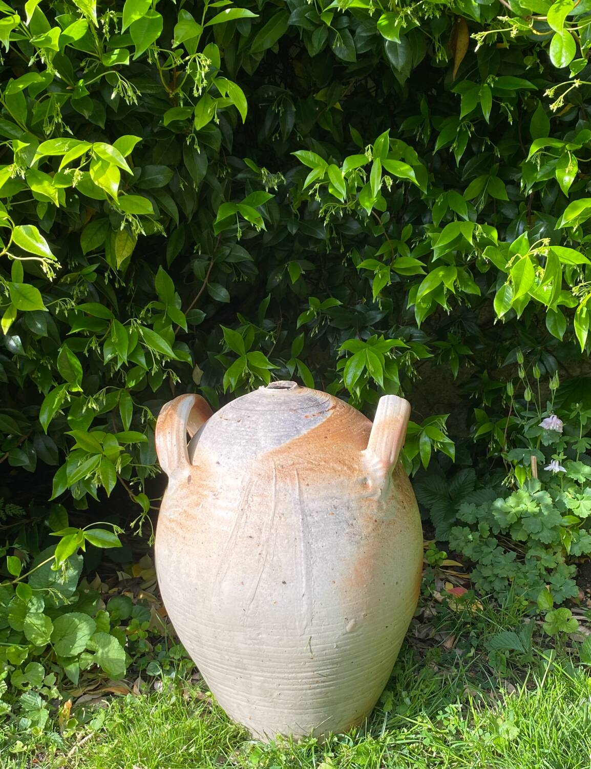 Large old vinegar jar in glazed stoneware