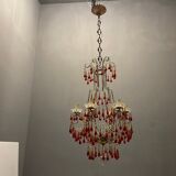 Vintage italian murano glass crystal macaroni beaded chandelier, 1950s