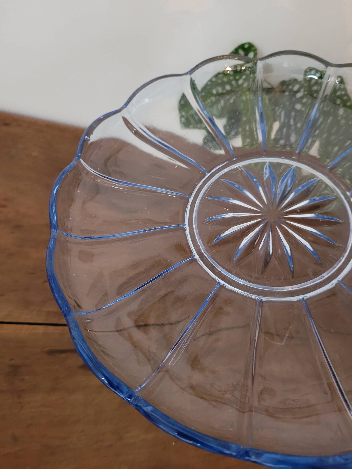Round blue glass plate