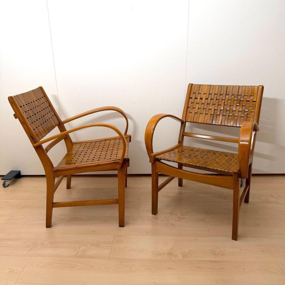 Gelenka Armchairs in Solid Beech Wood, Germany, 1950, Set of 2